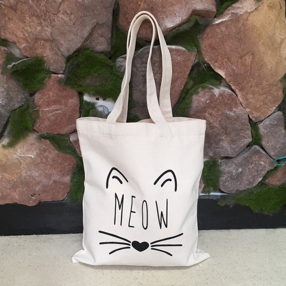 Eco-Friendly Canvas Cat Meow Tote Bag - Picture 2 of 8